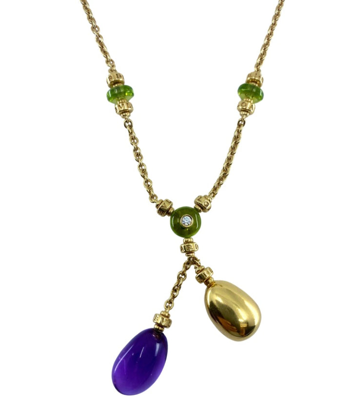 Vintage Bulgari Amethyst Peridot Necklace 18k Gold