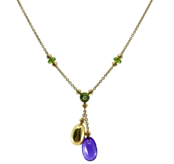 Vintage Bulgari Amethyst Peridot Necklace 18k Gold