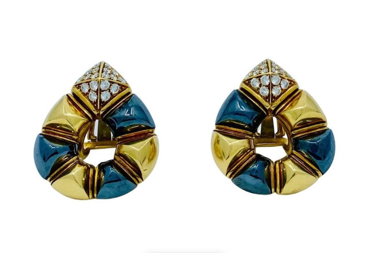 Vintage  Bulgari  Gold  Hematite  Earrings