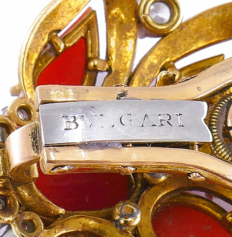 Vintage Bulgari Gold Platinum Earrings and Clip Brooches Set