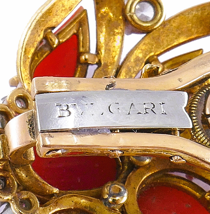 Vintage Bulgari Gold Platinum Earrings and Clip Brooches Set