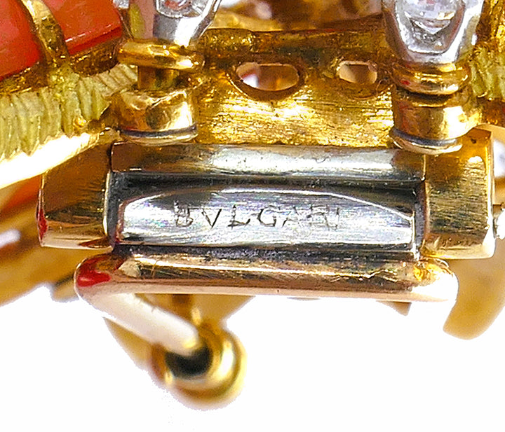 Vintage Bulgari Gold Platinum Earrings and Clip Brooches Set