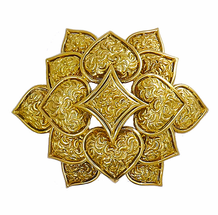Vintage Cartier Brooch 18k Gold Flower Heart Design Jewelry