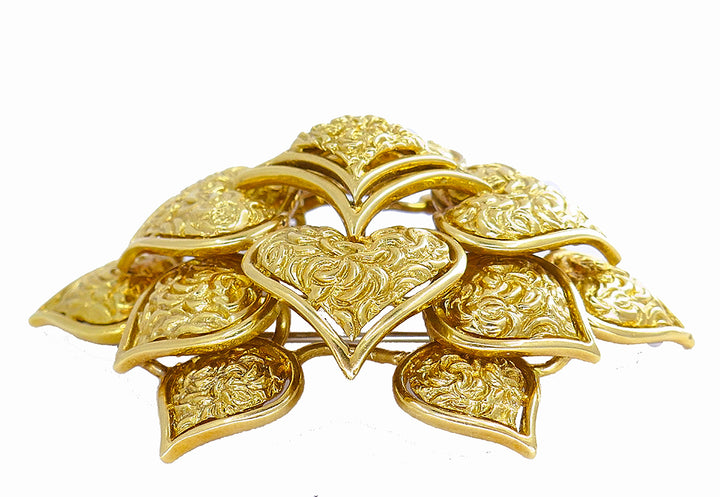 Vintage Cartier Brooch 18k Gold Flower Heart Design Jewelry