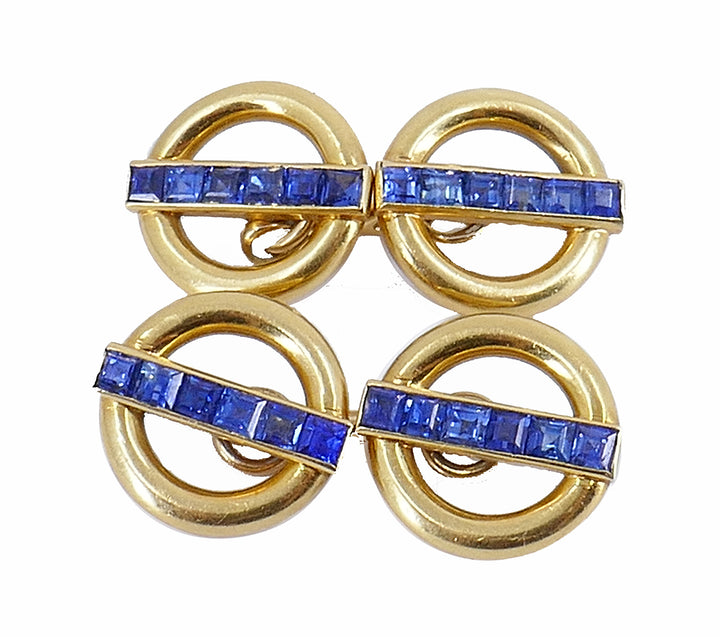Vintage Cartier Cufflinks 18k Gold Sapphire Estate Jewelry