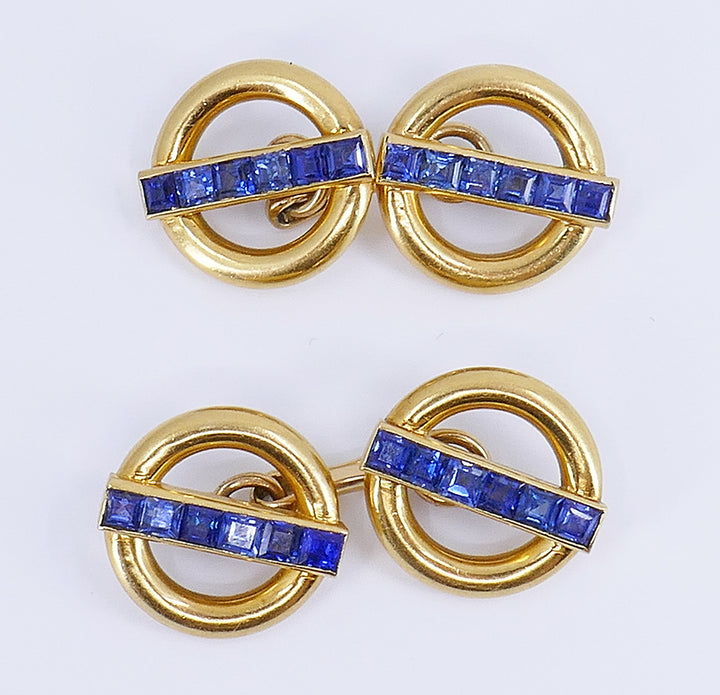 Vintage Cartier Cufflinks 18k Gold Sapphire Estate Jewelry