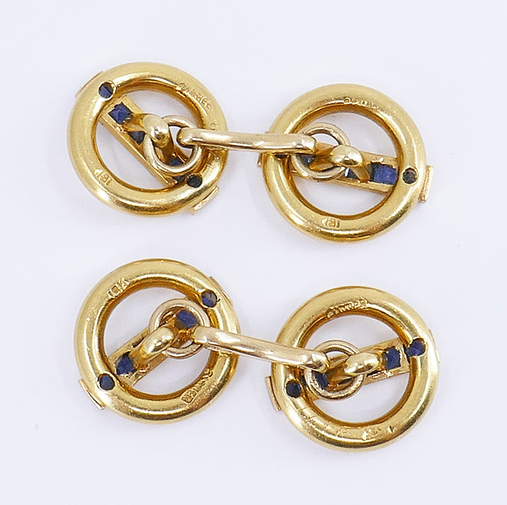 Vintage Cartier Cufflinks 18k Gold Sapphire Estate Jewelry