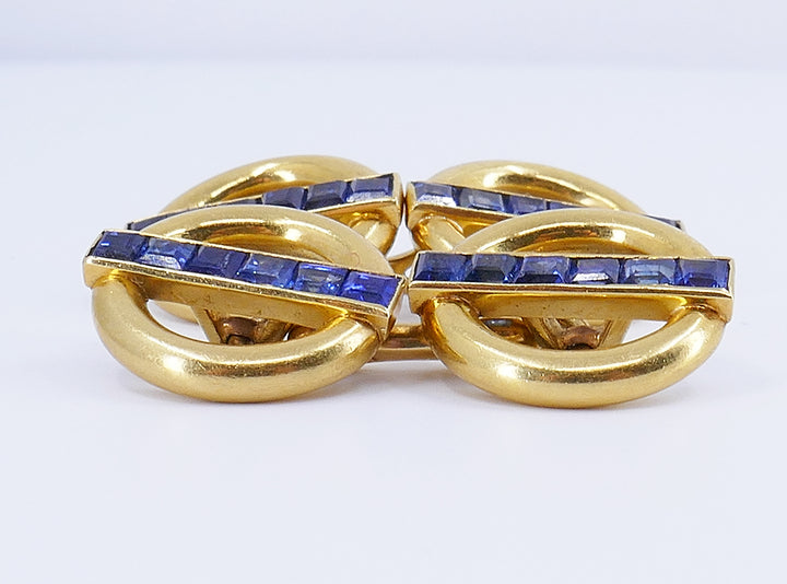 Vintage Cartier Cufflinks 18k Gold Sapphire Estate Jewelry