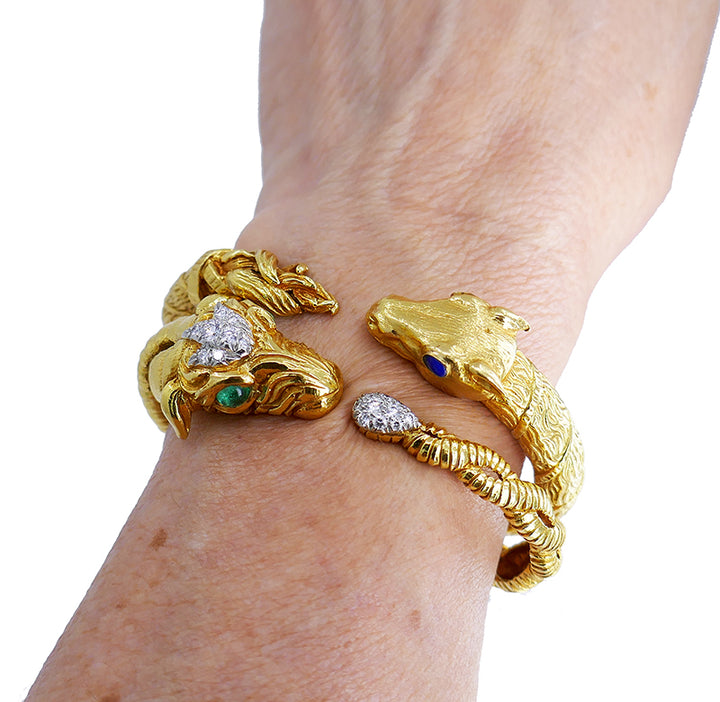 Vintage David Webb Aries Gold Bracelet Set Gemstones Estate