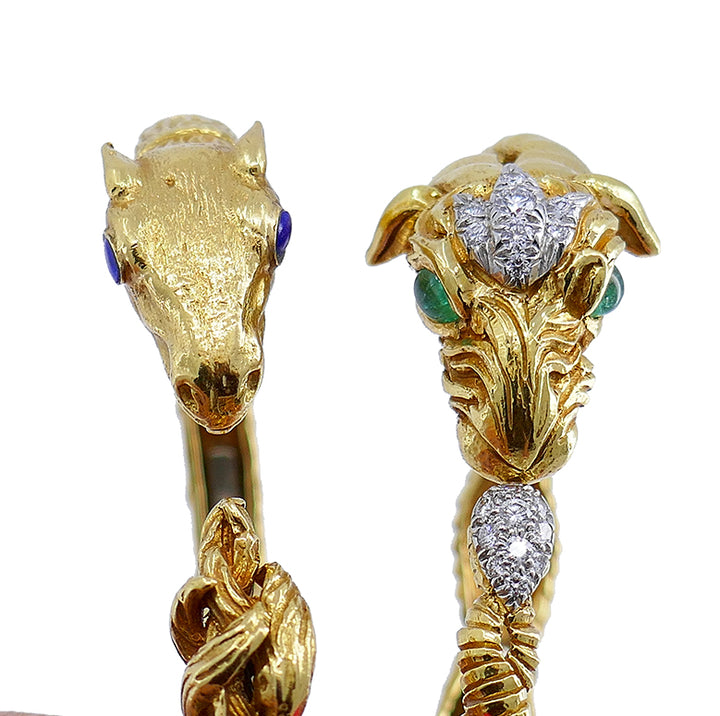 Vintage David Webb Aries Gold Bracelet Set Gemstones Estate