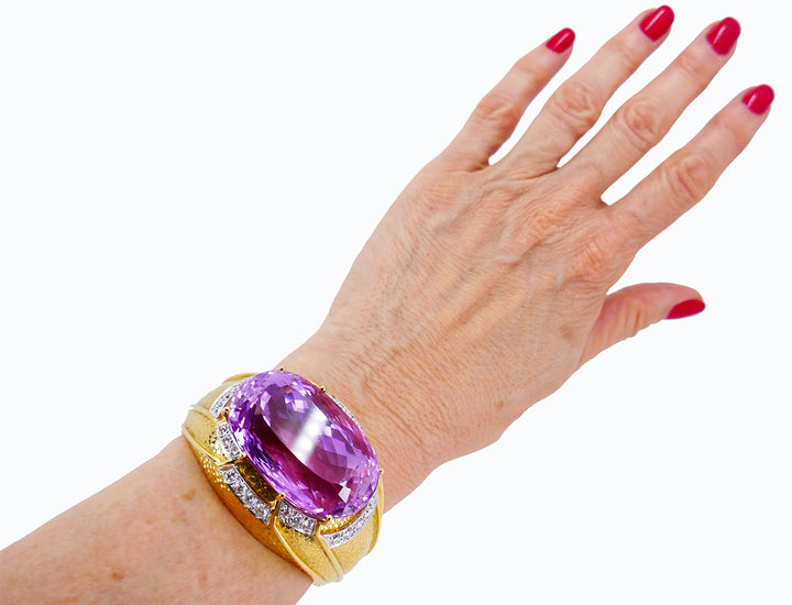 Vintage David Webb Bangle Bracelet 18k Gold Kunzite Jewelry