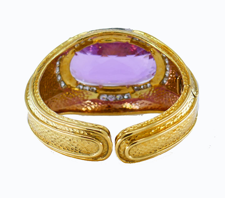 Vintage David Webb Bangle Bracelet 18k Gold Kunzite Jewelry