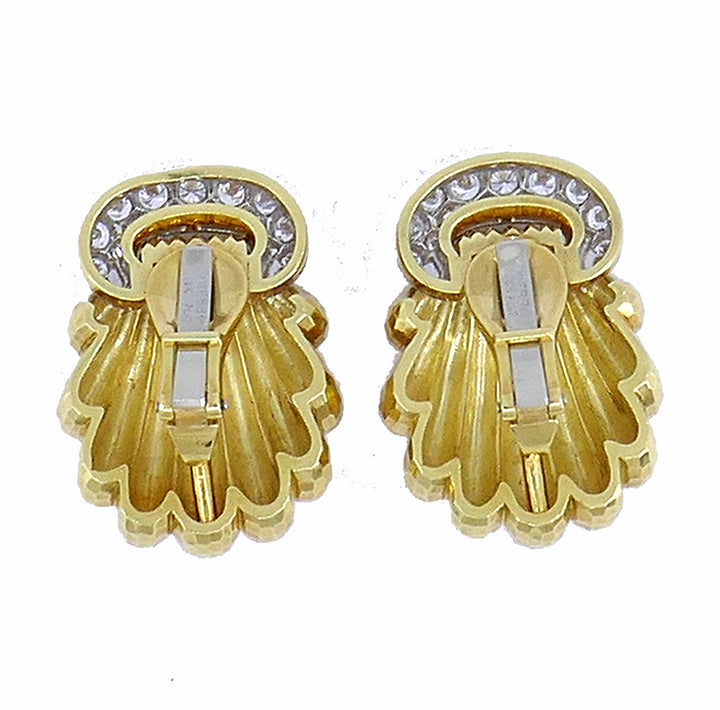 Vintage David Webb Shell Earrings 18k Gold Platinum Diamond