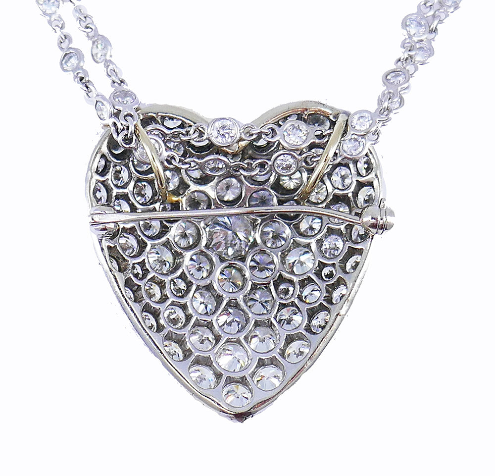 Vintage Diamond Heart 14k Gold Necklace Pendant Pin Brooch