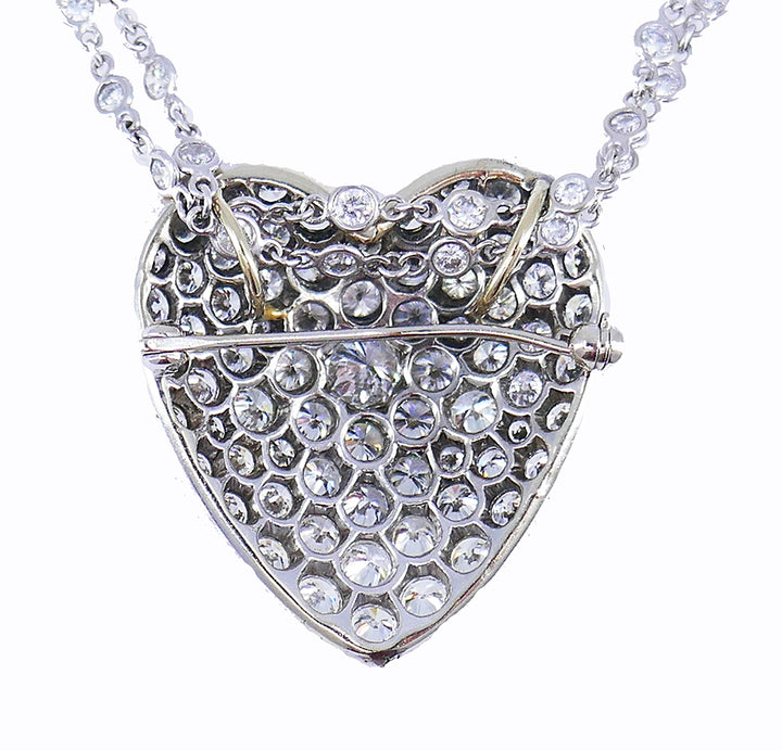 Vintage Diamond Heart 14k Gold Necklace Pendant Pin Brooch