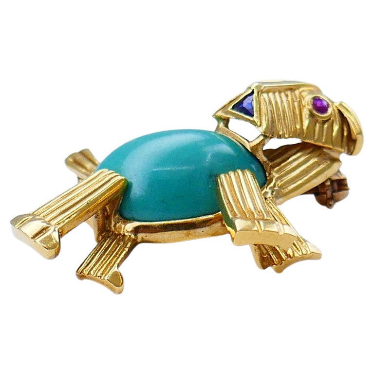 Vintage Dog Pin Gold Gemstones 14k Brooch Estate Jewelry