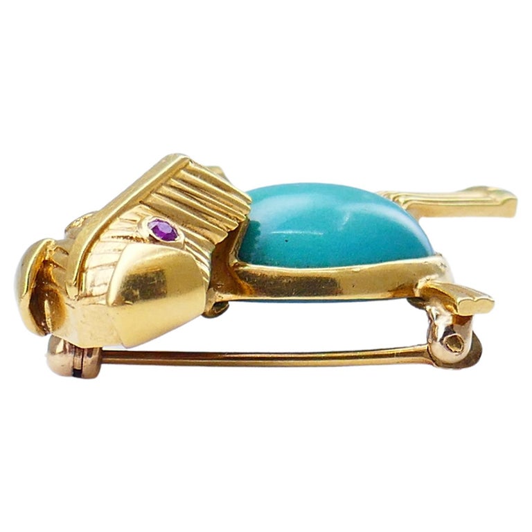 Vintage Dog Pin Gold Gemstones 14k Brooch Estate Jewelry