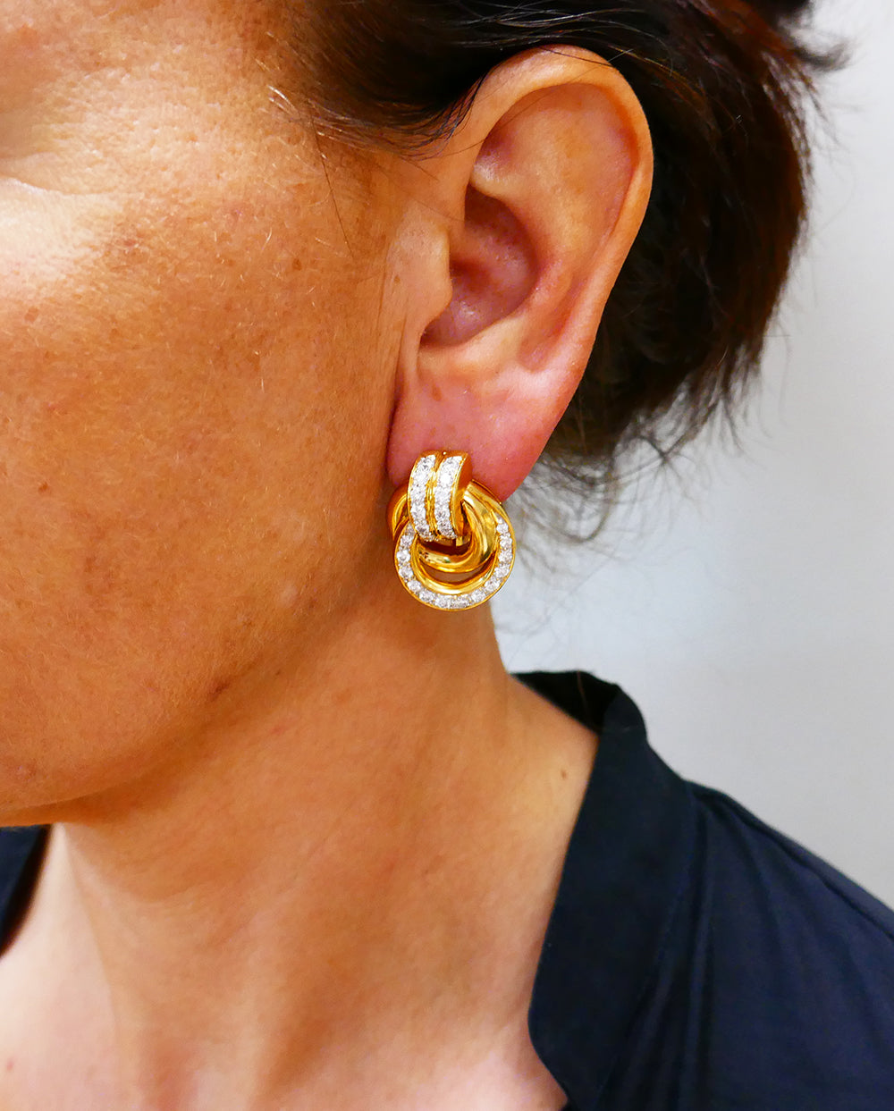 Vintage Earrings 18k Gold Diamond French Estate Jewelry