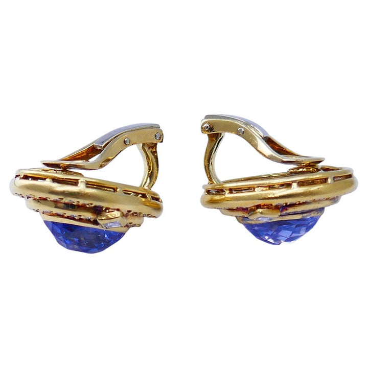Vintage Faraone Sapphire Earrings 18k Gold Estate Jewelry