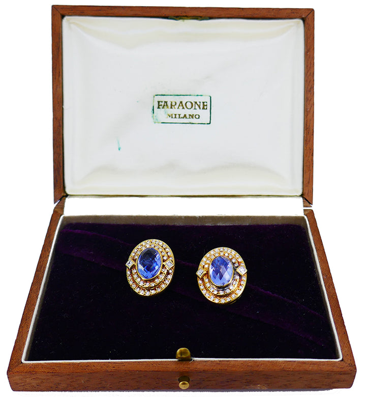Vintage Faraone Sapphire Earrings 18k Gold Estate Jewelry