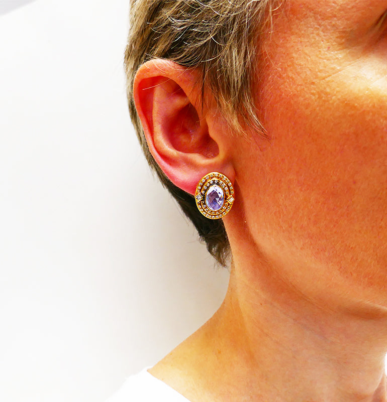 Vintage Faraone Sapphire Earrings 18k Gold Estate Jewelry