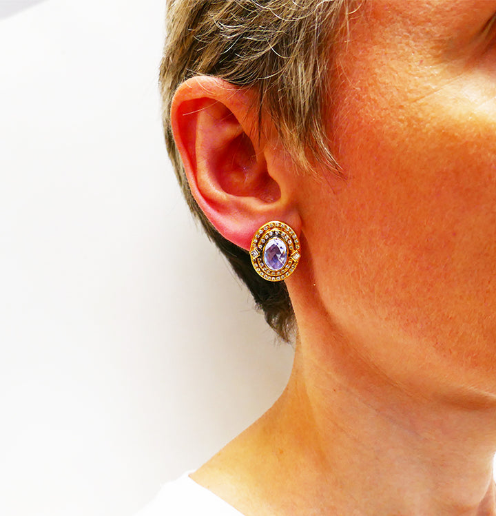 Vintage Faraone Sapphire Earrings 18k Gold Estate Jewelry