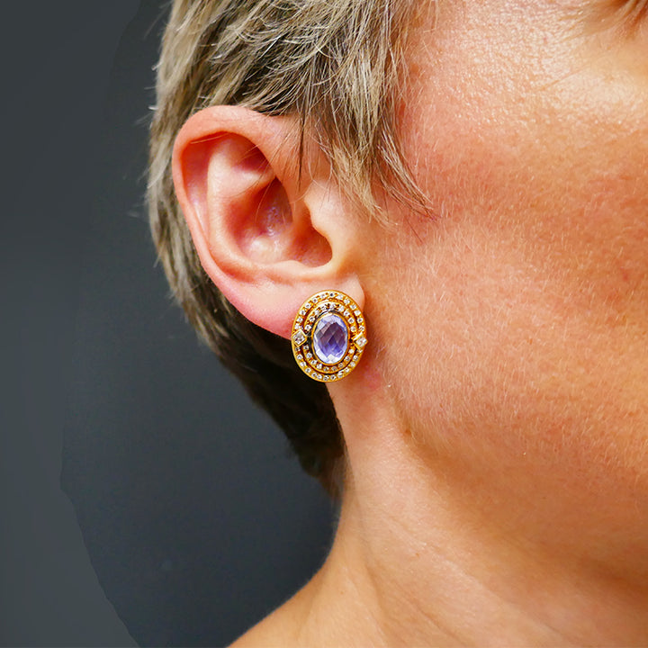 Vintage Faraone Sapphire Earrings 18k Gold Estate Jewelry