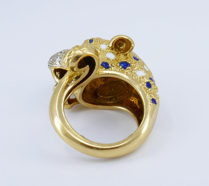 Vintage Frascarolo Ring 18k Gold Enamel Animalist Jewelry