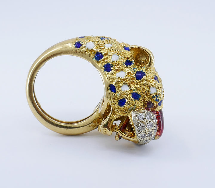 Vintage Frascarolo Ring 18k Gold Enamel Animalist Jewelry