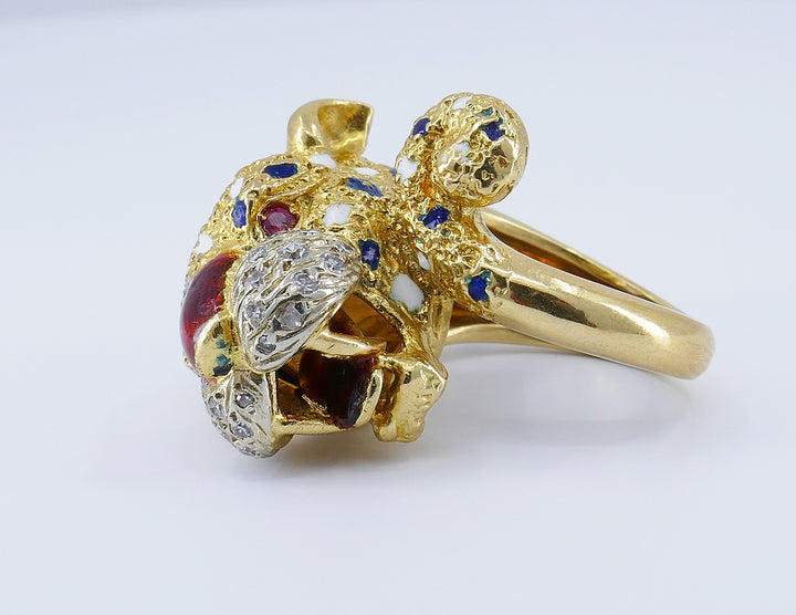 Vintage Frascarolo Ring 18k Gold Enamel Animalist Jewelry