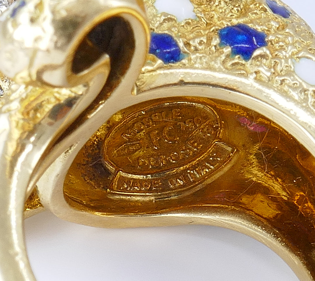 Vintage Frascarolo Ring 18k Gold Enamel Animalist Jewelry