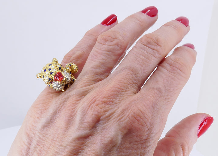 Vintage Frascarolo Ring 18k Gold Enamel Animalist Jewelry