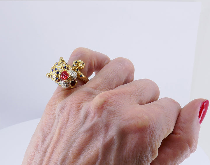 Vintage Frascarolo Ring 18k Gold Enamel Animalist Jewelry