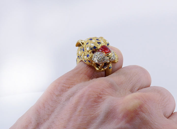Vintage Frascarolo Ring 18k Gold Enamel Animalist Jewelry