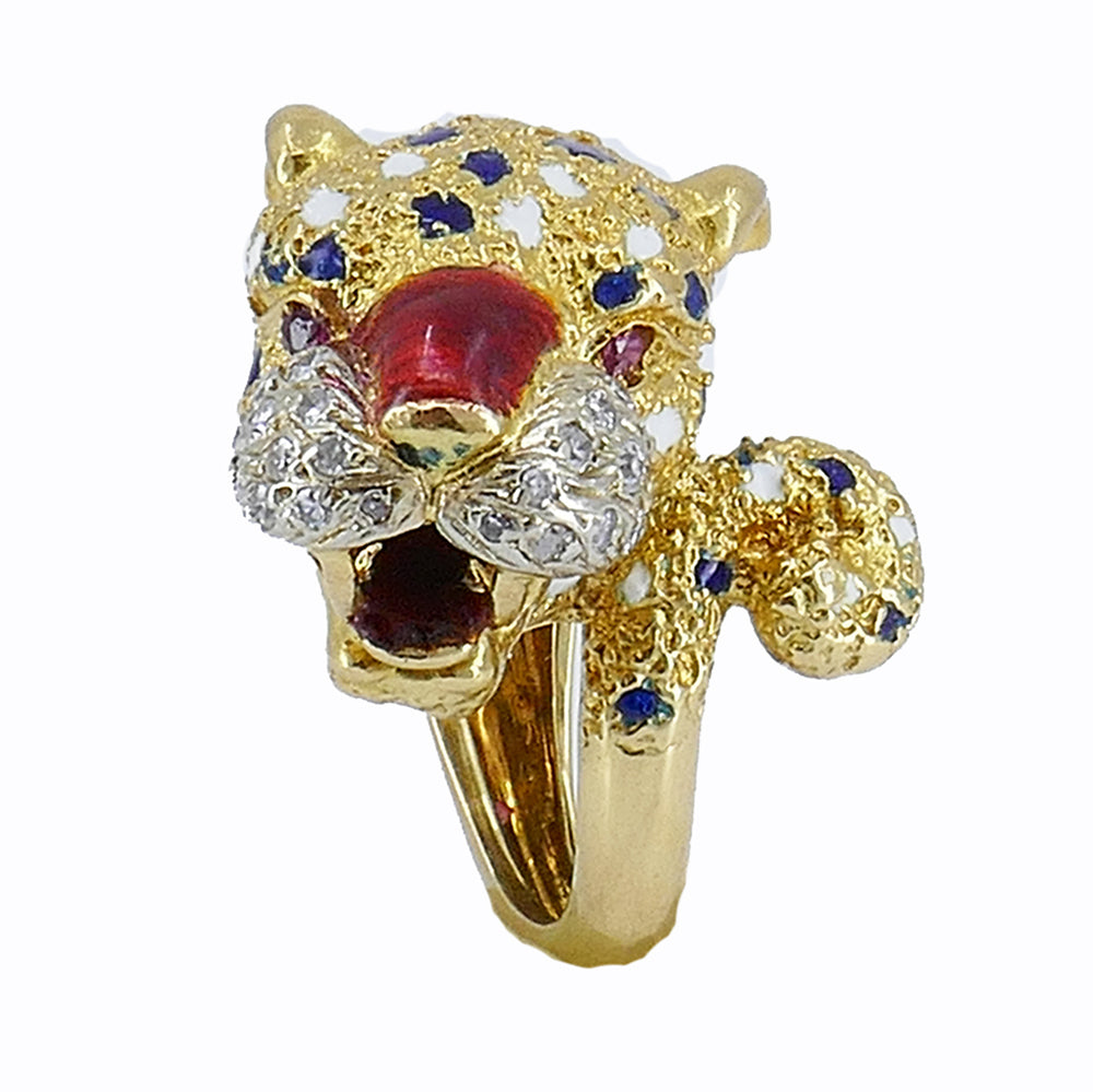 Vintage Frascarolo Ring 18k Gold Enamel Animalist Jewelry