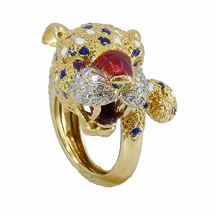 Vintage Frascarolo Ring 18k Gold Enamel Animalist Jewelry