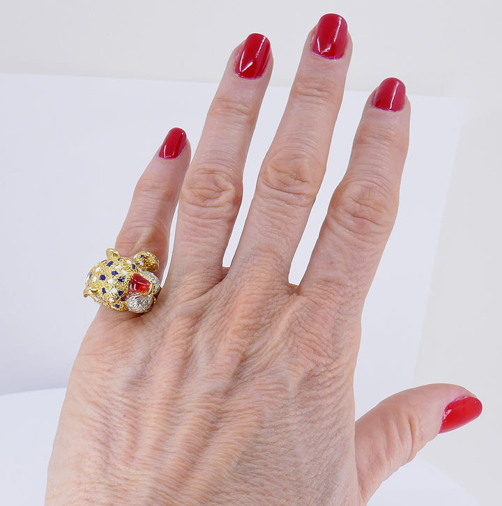 Vintage Frascarolo Ring 18k Gold Enamel Animalist Jewelry