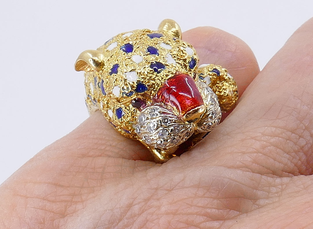 Vintage Frascarolo Ring 18k Gold Enamel Animalist Jewelry