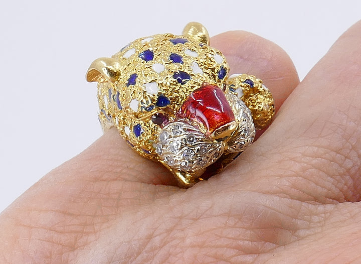 Vintage Frascarolo Ring 18k Gold Enamel Animalist Jewelry