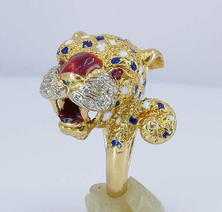 Vintage Frascarolo Ring 18k Gold Enamel Animalist Jewelry
