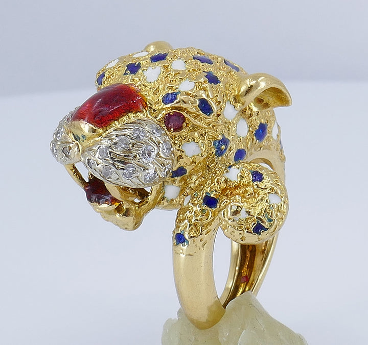Vintage Frascarolo Ring 18k Gold Enamel Animalist Jewelry