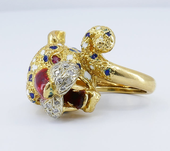 Vintage Frascarolo Ring 18k Gold Enamel Animalist Jewelry