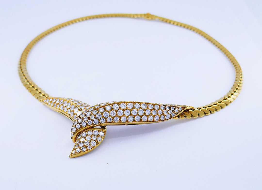 Vintage Fred Paris Necklace Earrings Set 18k Gold Diamond