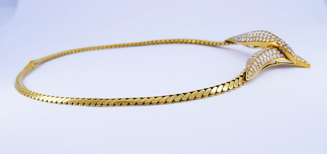Vintage Fred Paris Necklace Earrings Set 18k Gold Diamond