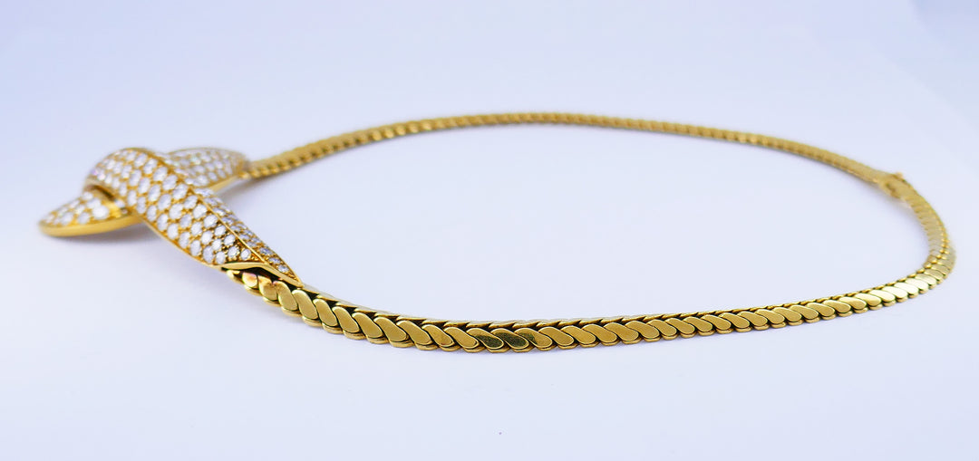Vintage Fred Paris Necklace Earrings Set 18k Gold Diamond