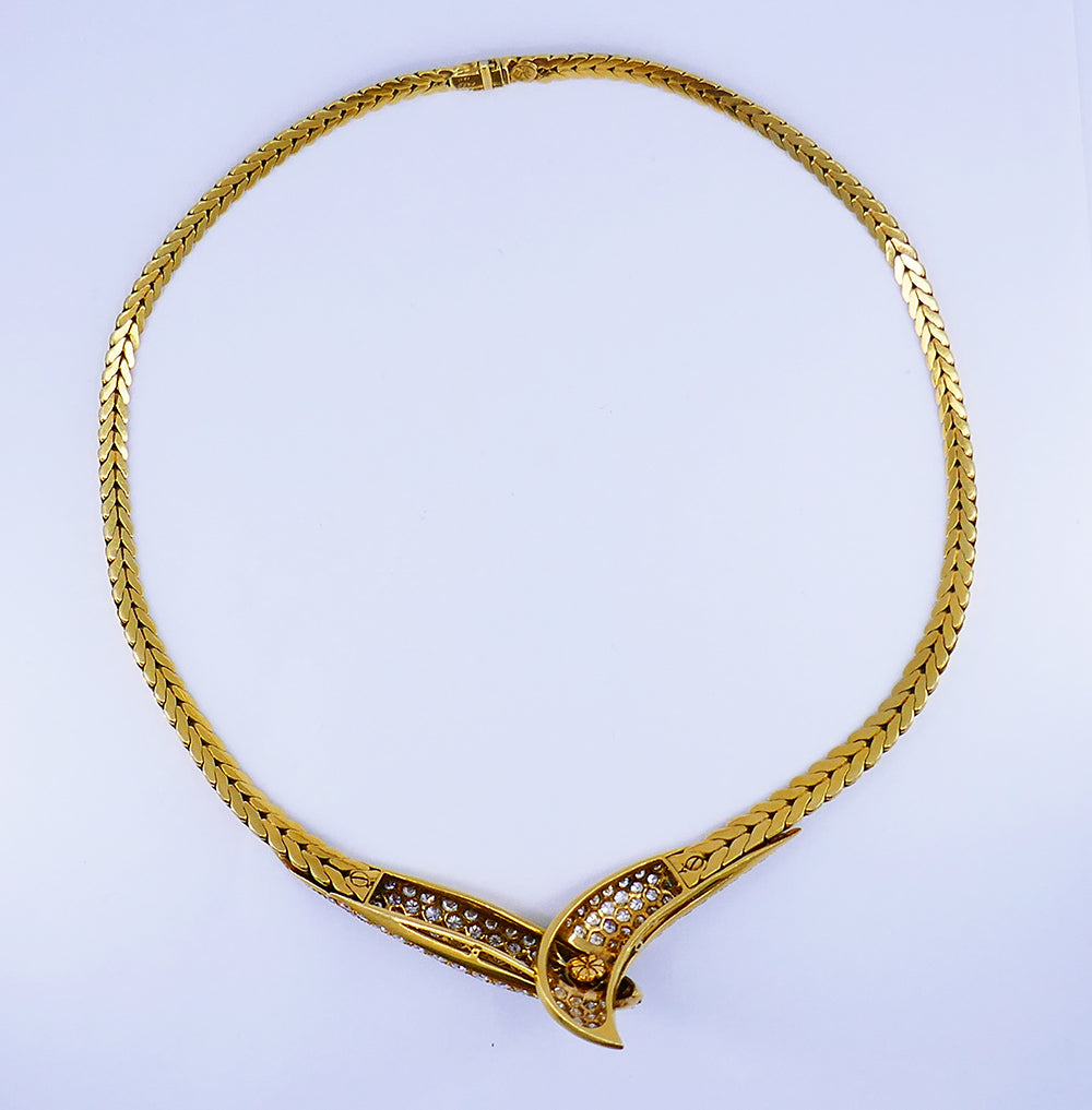 Vintage Fred Paris Necklace Earrings Set 18k Gold Diamond