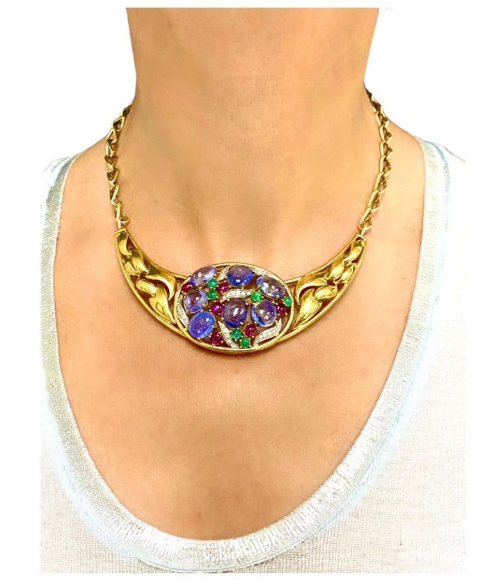 Vintage Gemstone Necklace 18k Gold