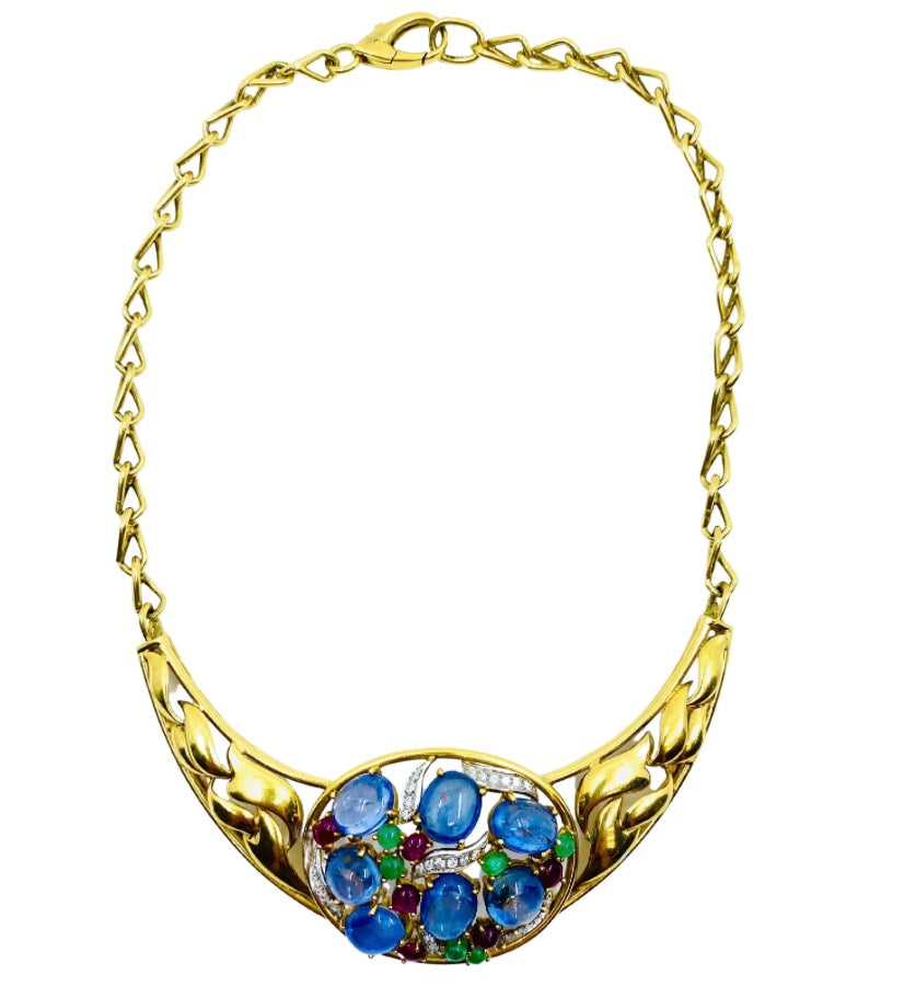 Vintage Gemstone Necklace 18k Gold