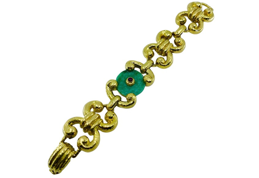 Vintage Jade 14k Gold Link Bracelet