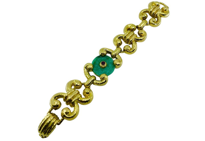 Vintage Jade 14k Gold Link Bracelet